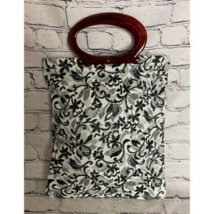 Vintage Lady's‎ Pride Foldable Black White Floral Tote Bag Lucite Handles